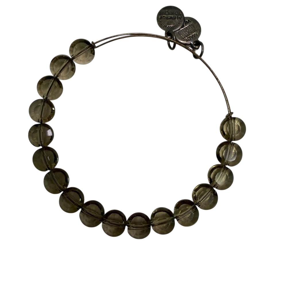 Alex and Ani Smoky Quartz Beaded Expandable Bangle Bracelet Rafaelian Finish - Picture 1 of 6